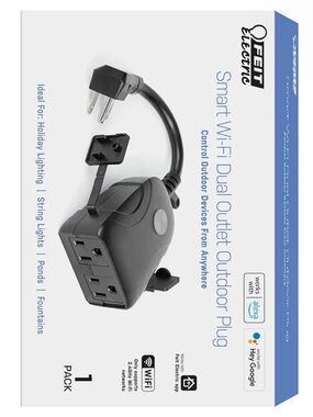 Black Feit Electric 120V 15A Smart Wifi Enabled Dual Outlet Outdoor Wall Plug